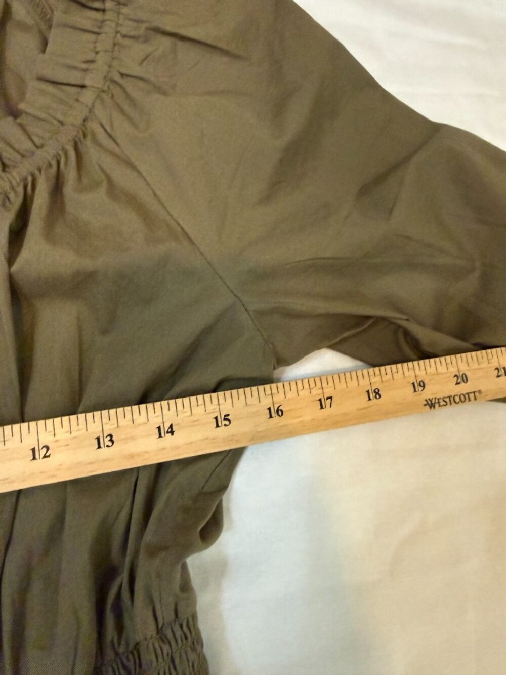 Ramy Brook Laura Dress L Olive Green Midi Puff Sleeve Smocked Waist NWT - Picture 6 of 8